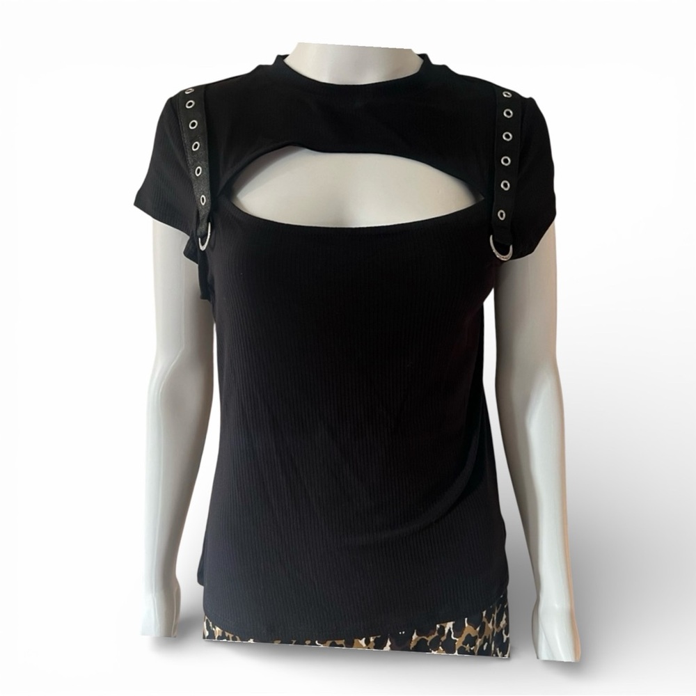 Killstar Black Top with Cut Out at Bust and Grommet Straps Punk Goth XL - Picture 2 of 8